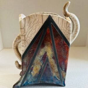 RAKU Ceramic Sculpture/vase with Earth Tones